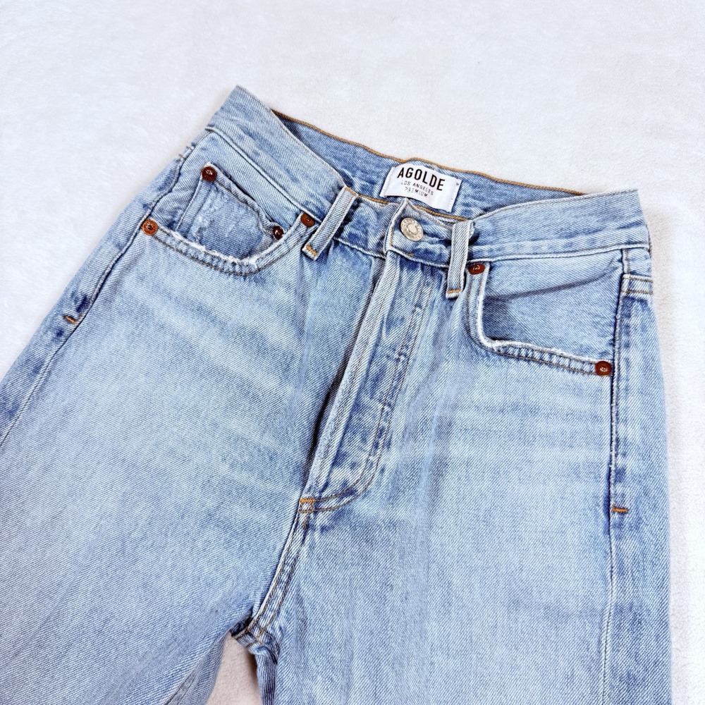 AGOLDE Riley Crop Jeans Womens 23  High Rise Straight Light Wash Made USA